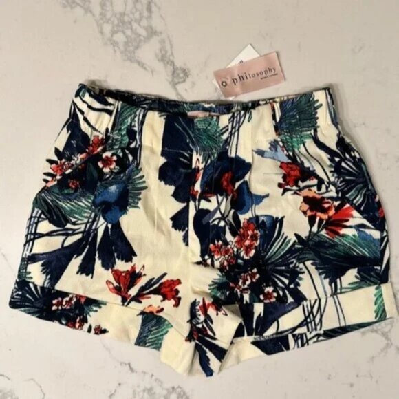PHILOSOPHY PLEATED SHORTS WITH 4 POCKETS & ELASTIC WAIST S NWT - Picture 1 of 8